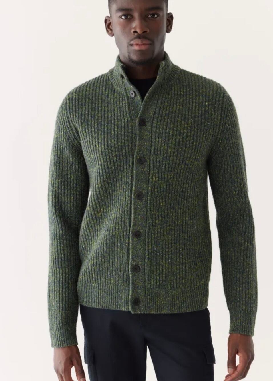 Frank & Oak The Donegal Button-Up Sweater Emerald Green Men's S